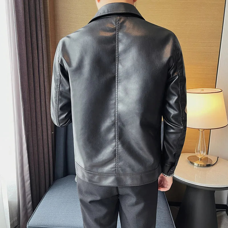 2024 Mens Fashion Leather Jacket Slim Fit Stand Collar Pu Jacket Male Anti-Wind Motorcycle Zipper Jackets Men 4Xl-M