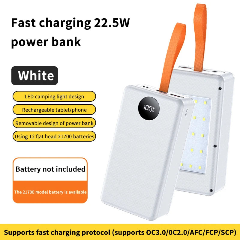 1Pc 12*21700 DIY Power Bank Case, 22.5W Fast Charge + 15W Wireless Charging, Dual USB/Type-C Output with LED Indicator Light