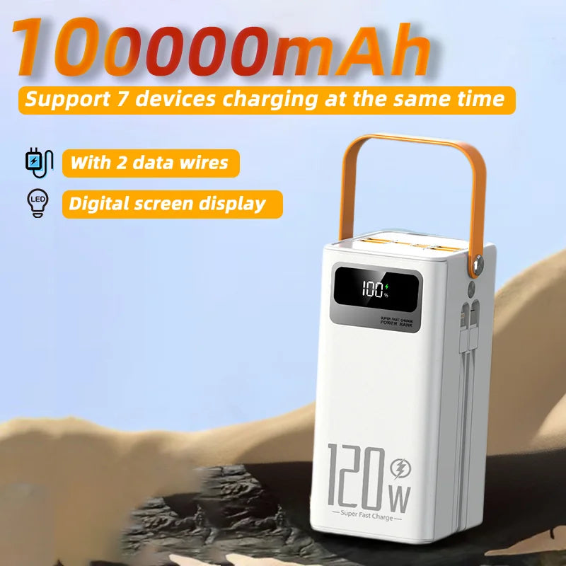120W 100000mAh Fast Charging Power Bank Large Capacity Outdoor Mobile Power Supply Supports 7 Devices to Charge At The Same Time