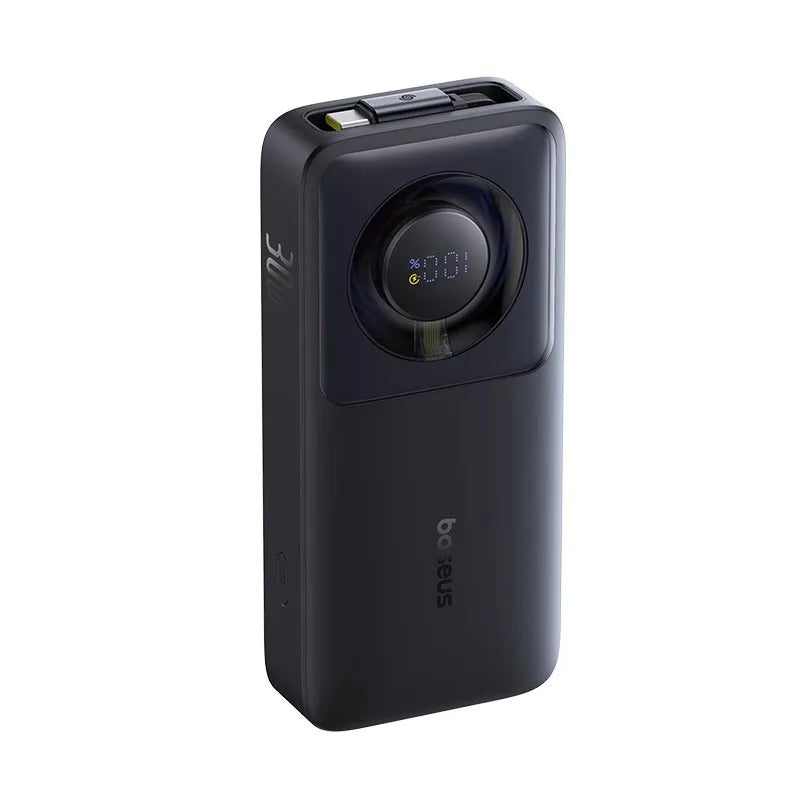 20000mAh Portable Power Bank with Built -in Retractable Cable Support 30W Super Fast Charging Retractable Type-C for Smartphone