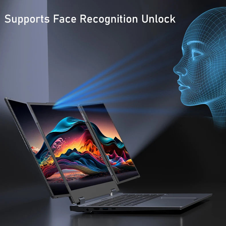 16'' + 10.5'' + 10.5'' Triple Screen Display Laptop Facial Recognition Unlock I7 1260P Laptop PC Business Office Laptops
