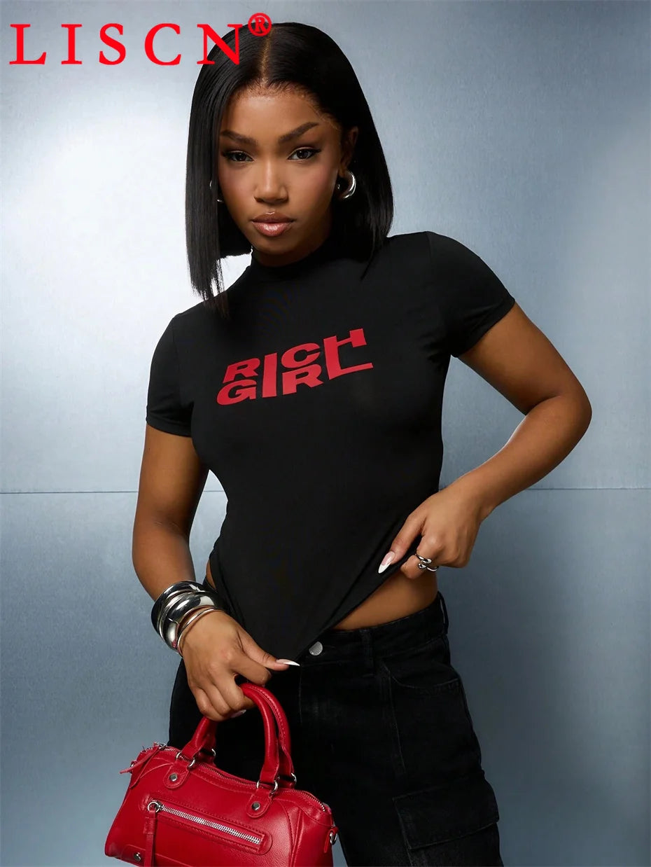 10 Bulk Items Wholesale Lots Tops T-shirt Women Summer 2025 Sexy Shirt Letter Printing Short Sleeve Crop Top Y2k Tees K14832