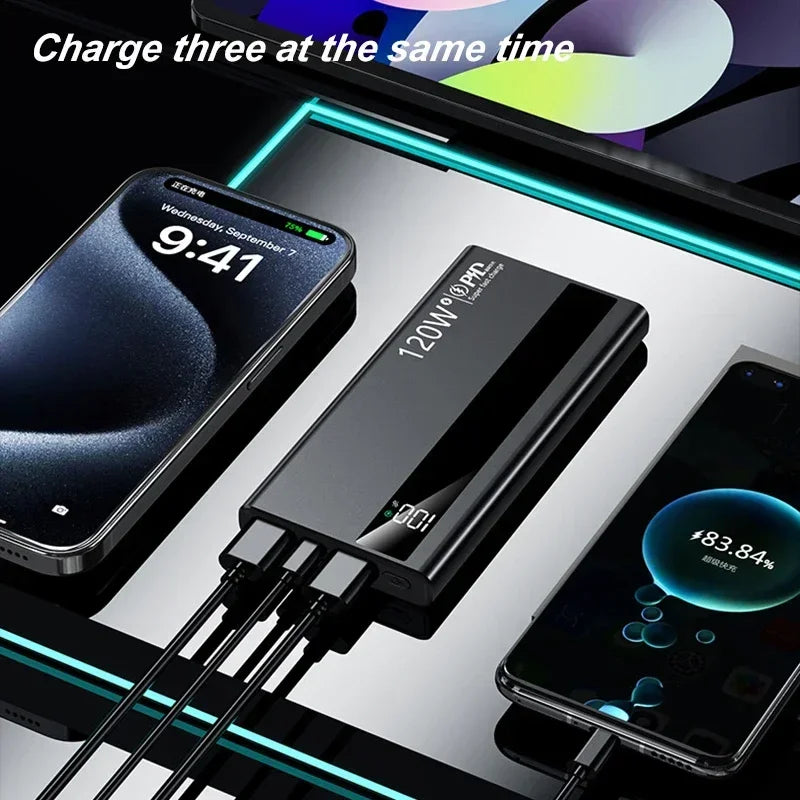 120W Power Bank 500000mAh High Capacity Super Fast Charging Power Bank Portable External Battery Charger For iPhone17 16 Huawei