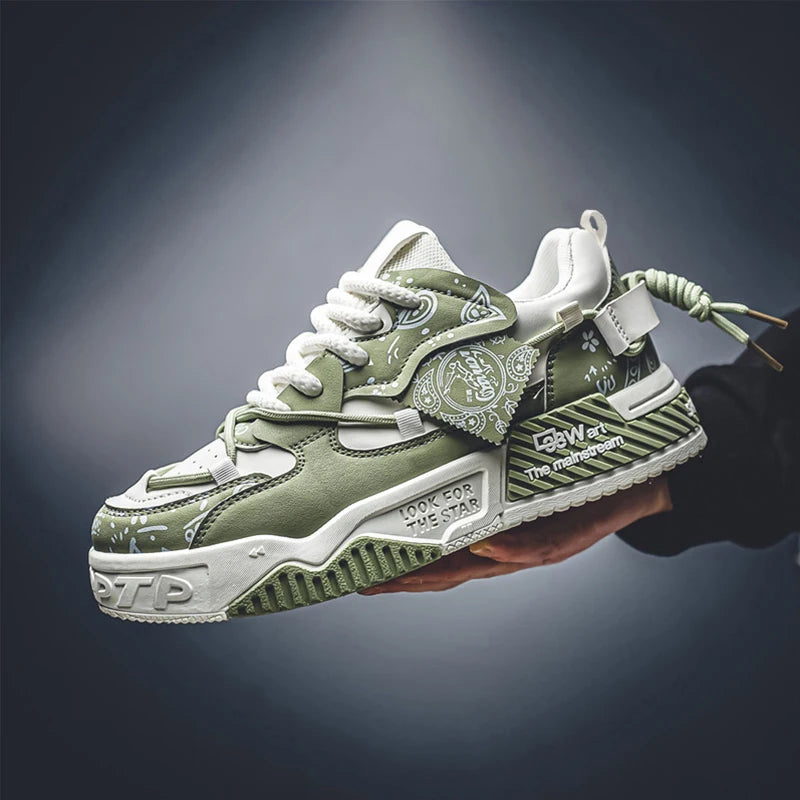 1 Pair of Men's Casual Sneakers, Stylish and Comfortable, Suitable for All Seasons, Geometric Design, Ideal for Outdoor Walking,