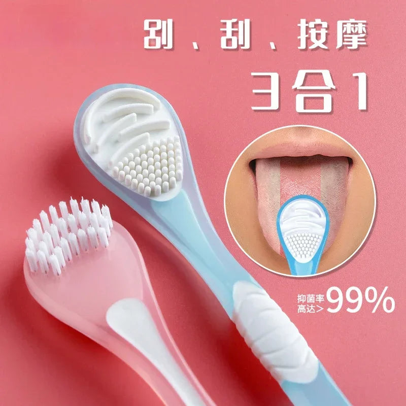 1pc Tongue Cleaning Dual Purpose Tongue Coating Brush Cleaner Silicone Scraper for Adult Deodorizing Tongue Scraper Oral Care