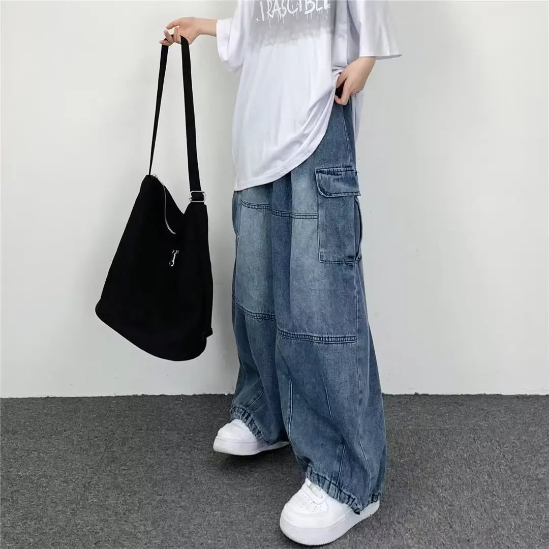 2024 Baggy Jeans Trousers Male Denim Pants Black Wide Leg Pants Men's Jeans Oversize Cargo Korean Streetwear Hip Hop Harajuku