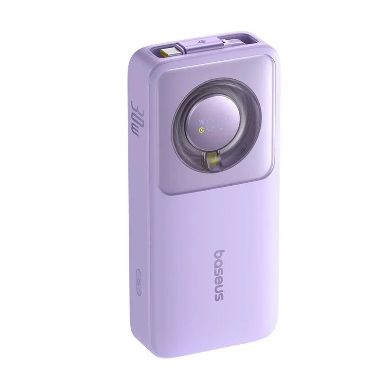 20000mAh Portable Power Bank with Built -in Retractable Cable Support 30W Super Fast Charging Retractable Type-C for Smartphone